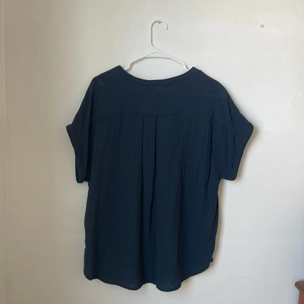 Navy blue cotton gauze top - Picture 5 of 7